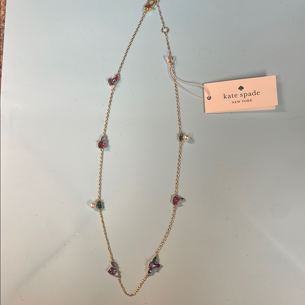 Kate Spade Gold Necklace with Delicate Chain and Pastel Accents